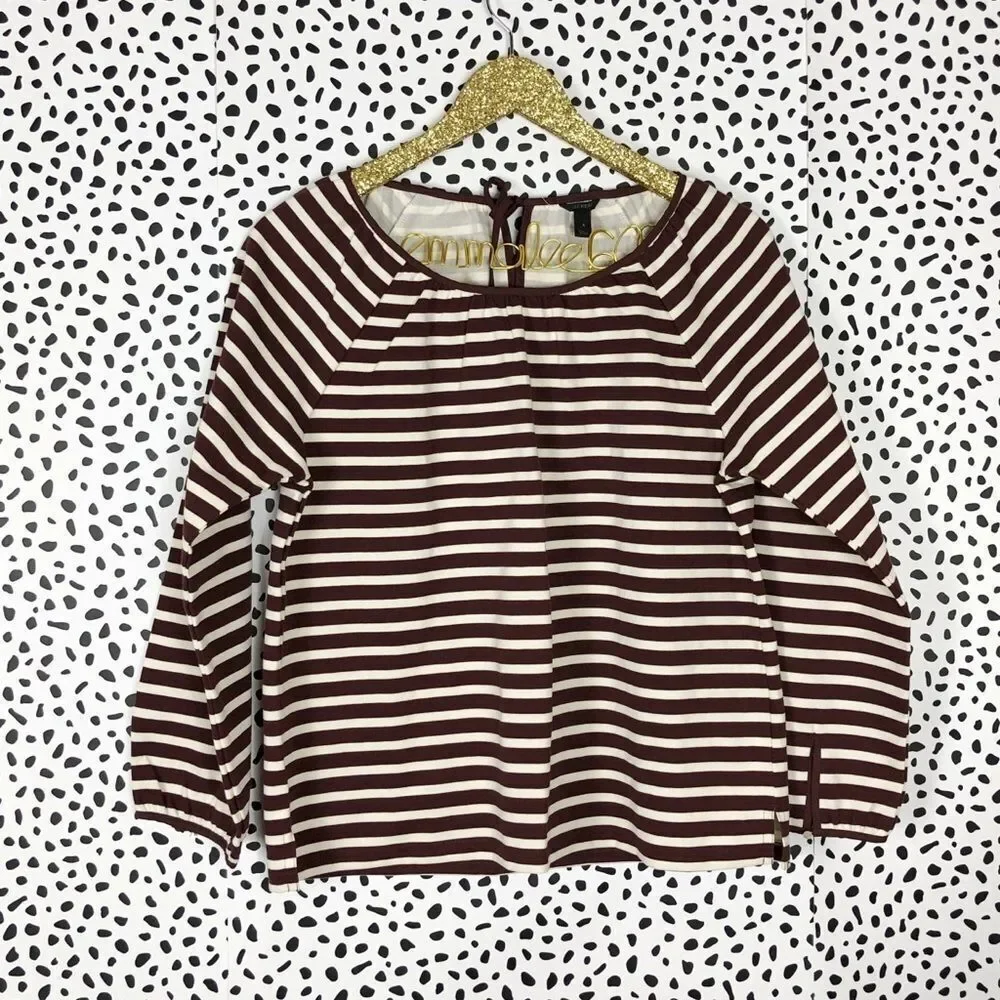 NWOT J. Crew Brown Striped Peasant Top